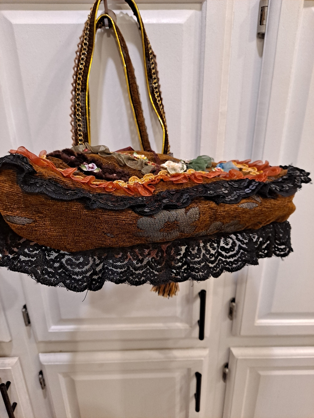 Malina Vintage Bohemian Victorian Floral Applique Bag Tapestry Fairy Cottage - Picture 6 of 13